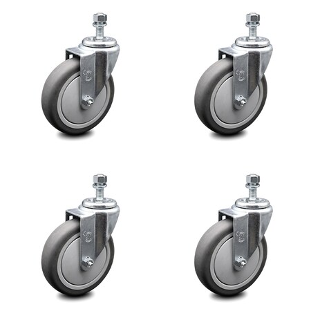 Service Caster 5 Inch Thermoplastic Rubber Wheel Swivel 1/2 Inch Threaded Stem Caster Set SCC SCC-TS20S514-TPRB-121315-4